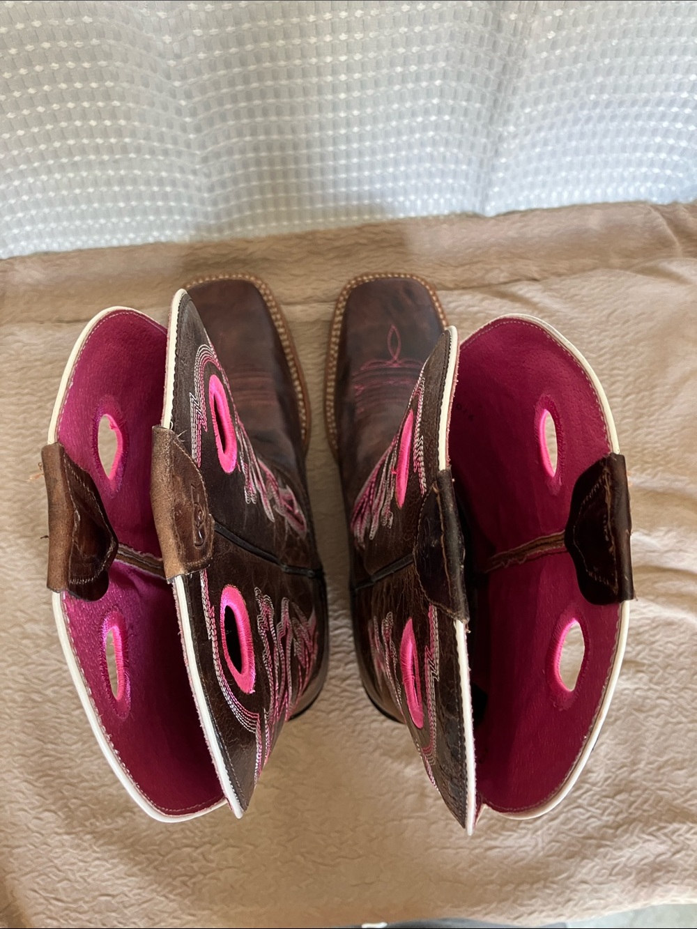 Ariat Crossfire Brown Pink Leather Square Toe Western Cowboy Boots Women's 10B - Picture 11 of 14